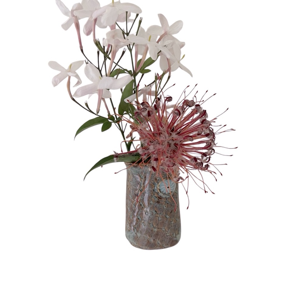 Flower bud ceramic wall vase handcrafted by Mary Boettger